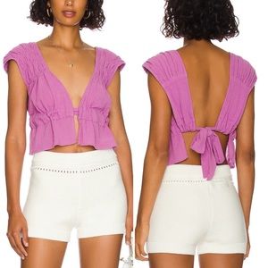NWT Hot Spell Deep V Tie Back Ruched Cropped Top Orchid Rain Size Small